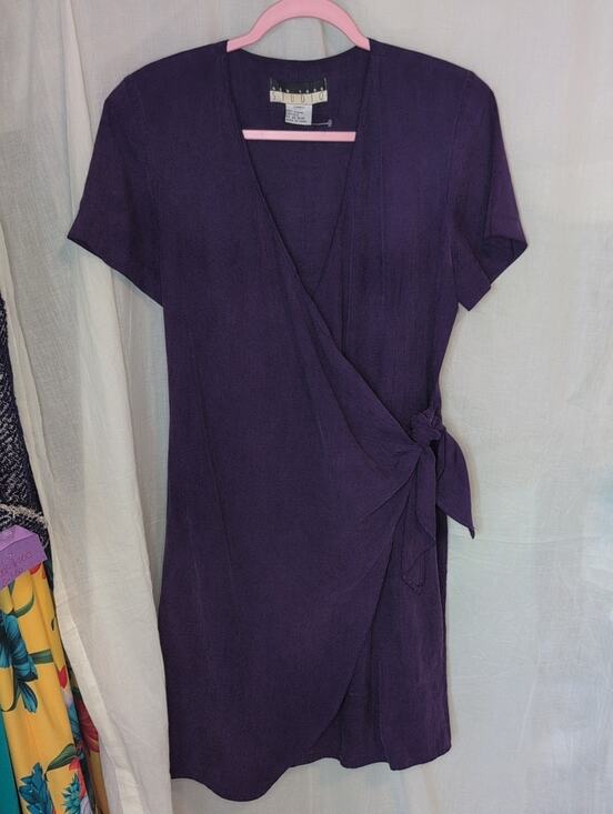 New York Studio Dresses & Skirts - Vintage 100% Silk Wrap Dress in a deep plum purple hue